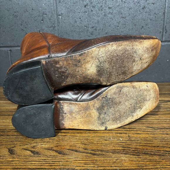 Vintage Men’s Brown Leather Ankle Boots 13A Narrow Square Toe USA Union Made